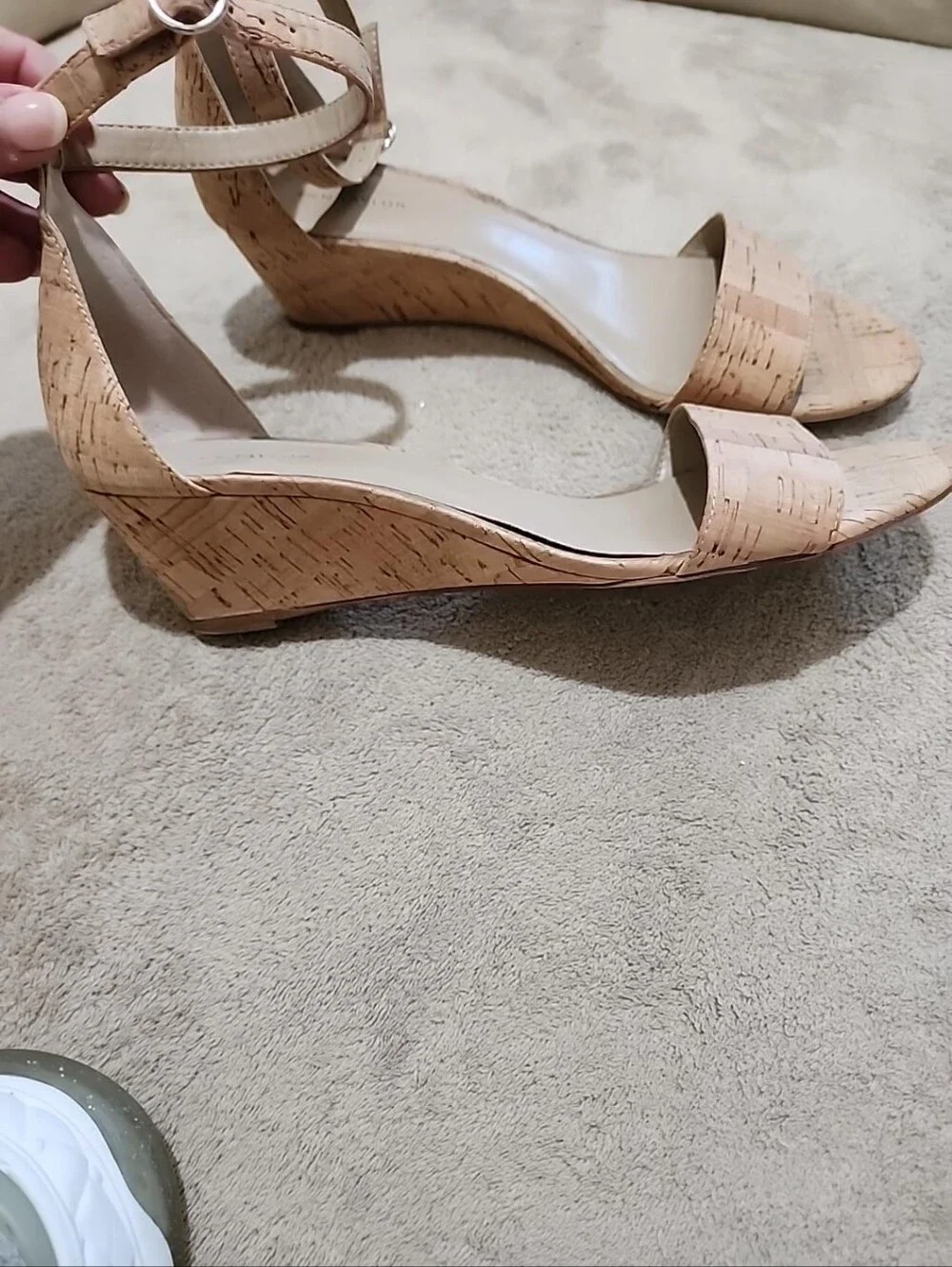 Like New Ann Taylor Cork Ankle-Strap Wedge Sandals - Natural
